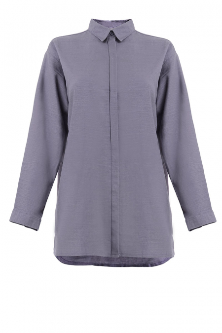 Evaleen Front Button Shirt - Purple Dust