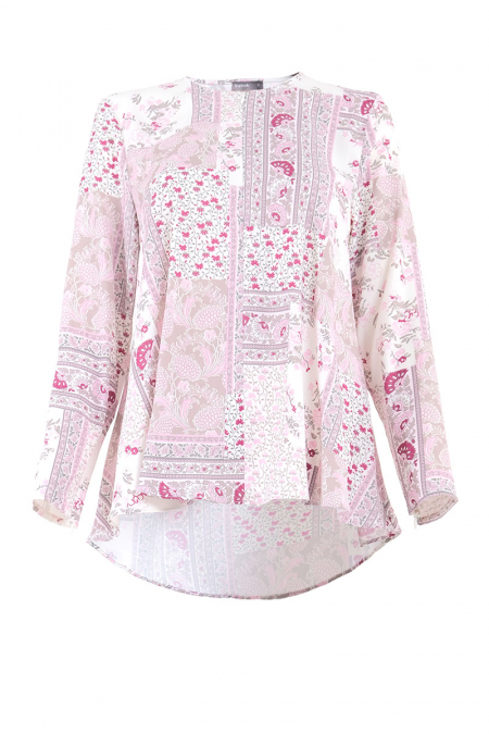 Julian Flared Blouse - Pink Patchwork