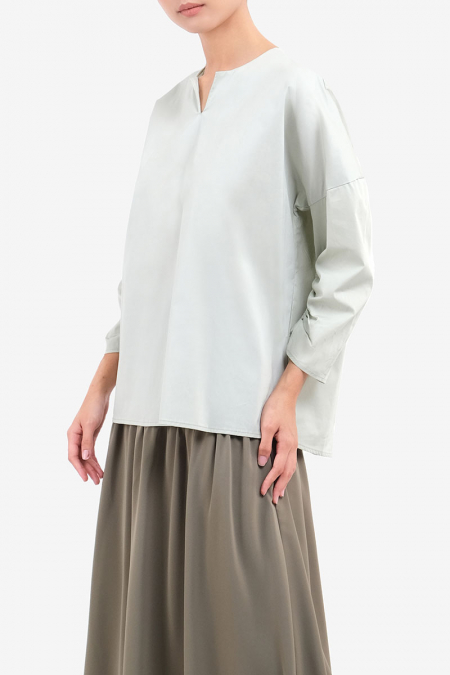 Isha Ruched Sleeve Blouse - Pale Moss Green