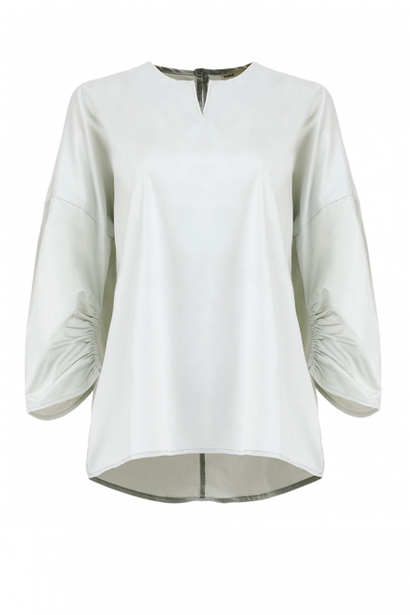 Isha Ruched Sleeve Blouse - Pale Moss Green