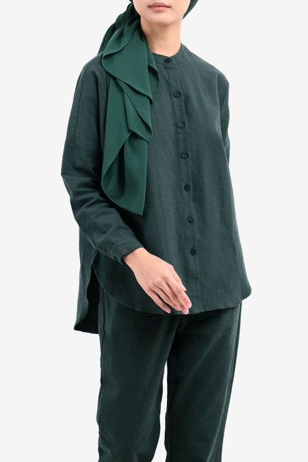 Jessa Front Button Blouse - Forest Green