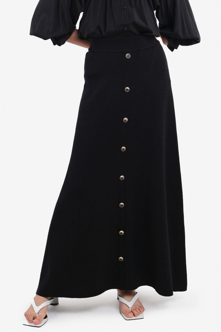 Makina Faux Button Knit Skirt - Black