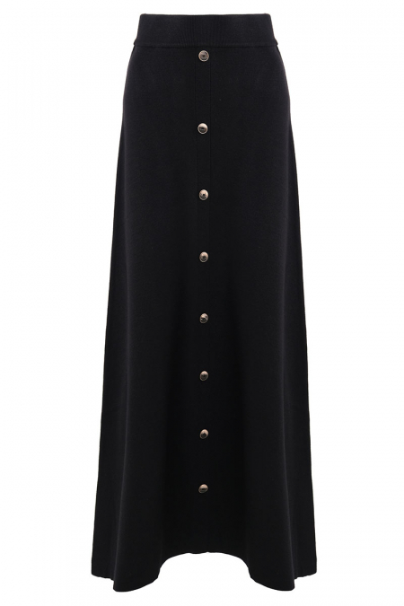 Makina Faux Button Knit Skirt - Black