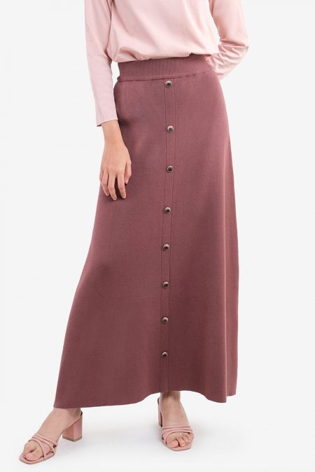 Makina Faux Button Knit Skirt - Rose Brown