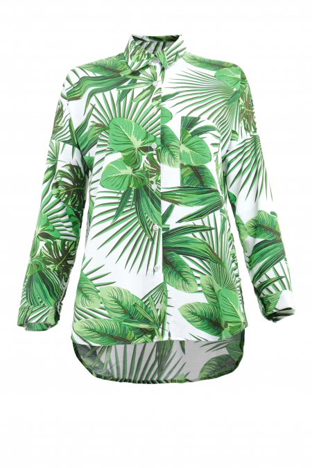 Bittania Front Button Shirt - White/Green Leaves