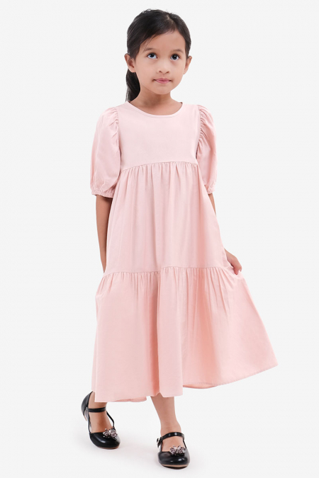 KIDS Ibby Gathered Tier Dress - Soft Pink