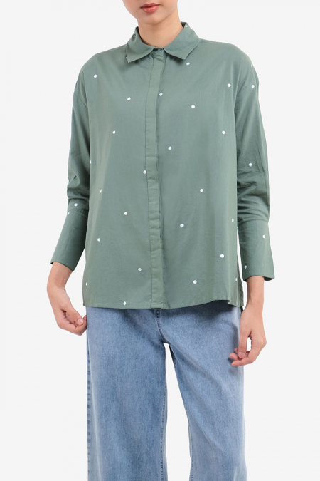 Kiandra Embroidered Shirt - Green Polka
