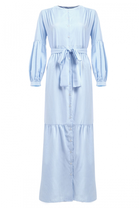 Iohanna Front Button Dress - Light Blue Candy Stripe