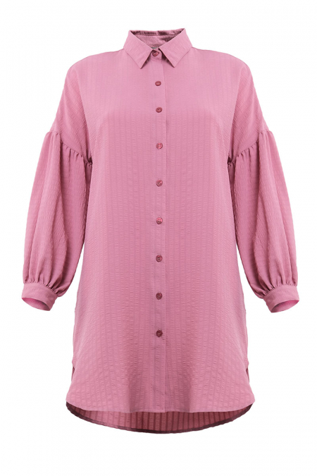 Evalyn Front Button Shirt Tunic - Rose Mauve
