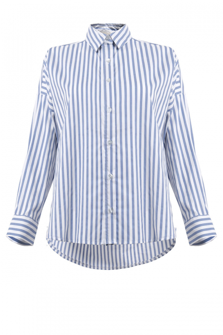 Lilyanne Front Button Shirt - Blue/White Stripe