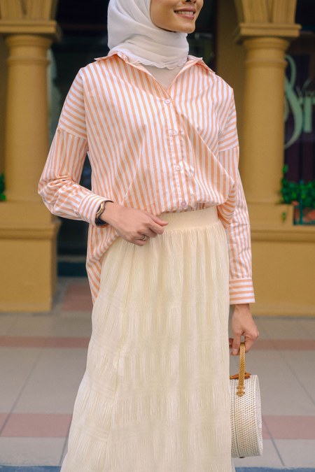 Lilyanne Front Button Shirt - Peach/White Stripe