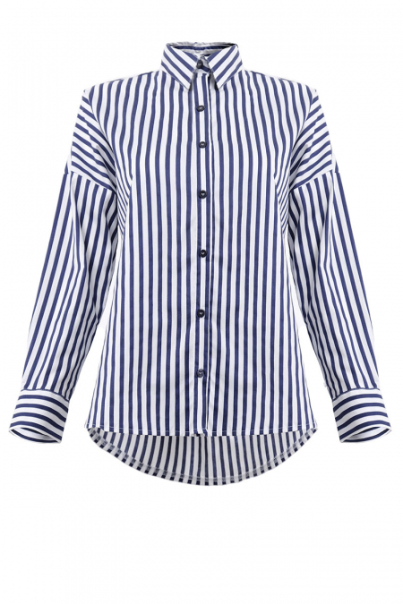 Lilyanne Front Button Shirt - Navy/White Stripe