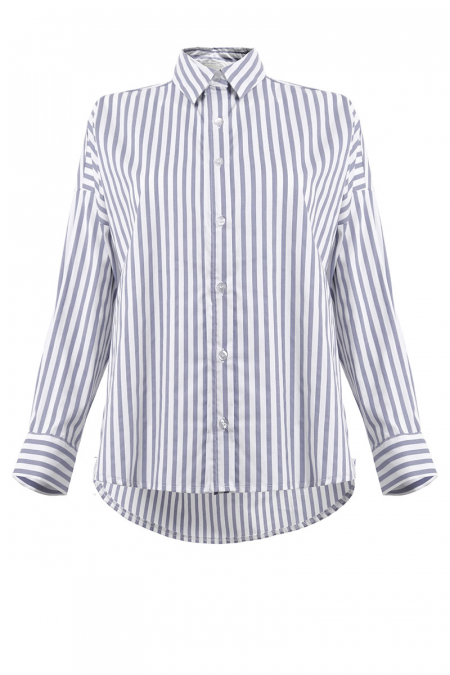 Lilyanne Front Button Shirt - Grey/White Stripe