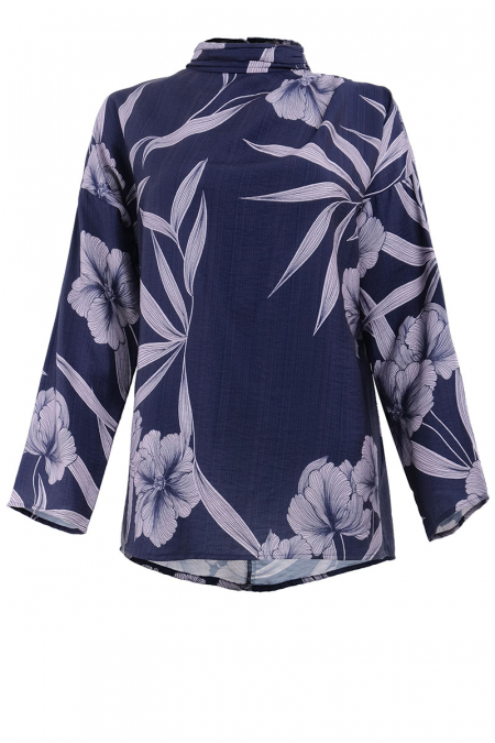 Happiness High Neck Blouse - Navy Wildflower