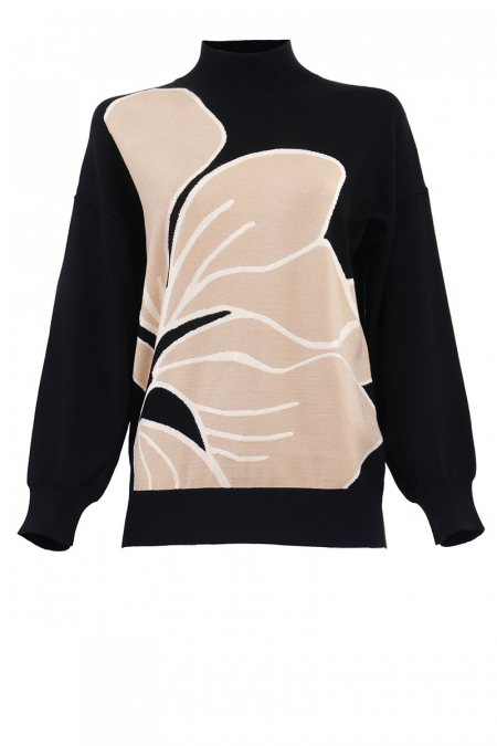 Kindness Drop Shoulder Sweater - Black/Abstract Bloom