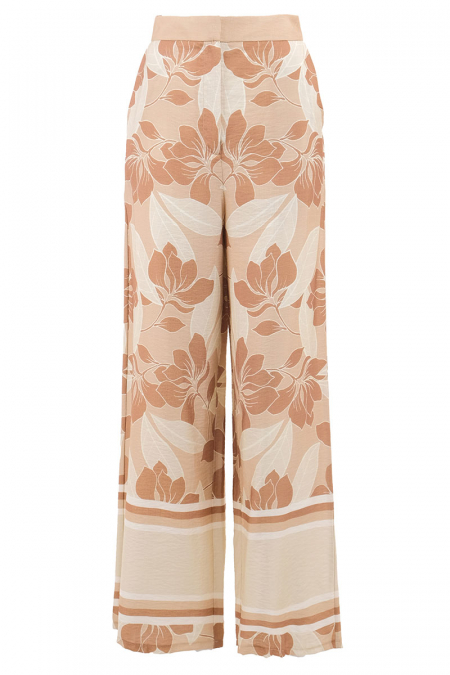 Empathy Wide Legged Pants - Beige Abstract Bloom