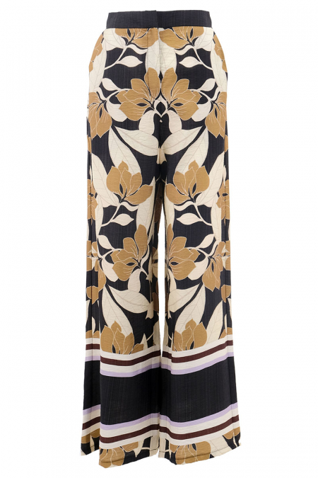 Empathy Wide Legged Pants - Black Abstract Bloom