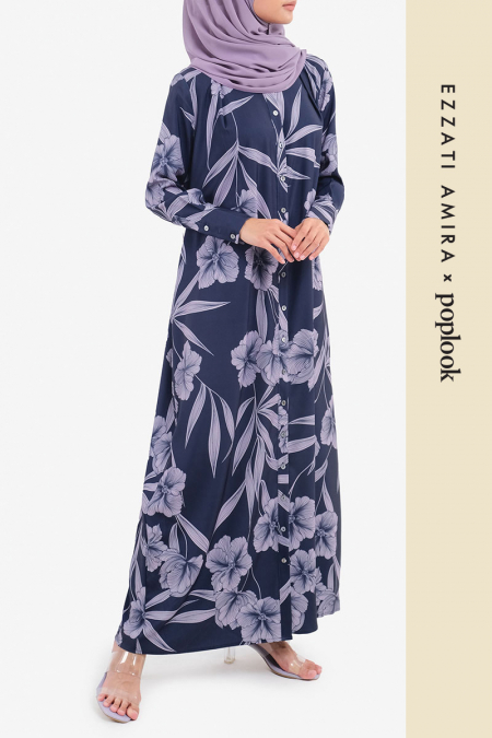 Patience Front Button Dress - Navy Wildflower