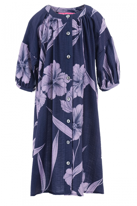 KIDS Courage Front Button Dress - Navy Wildflower