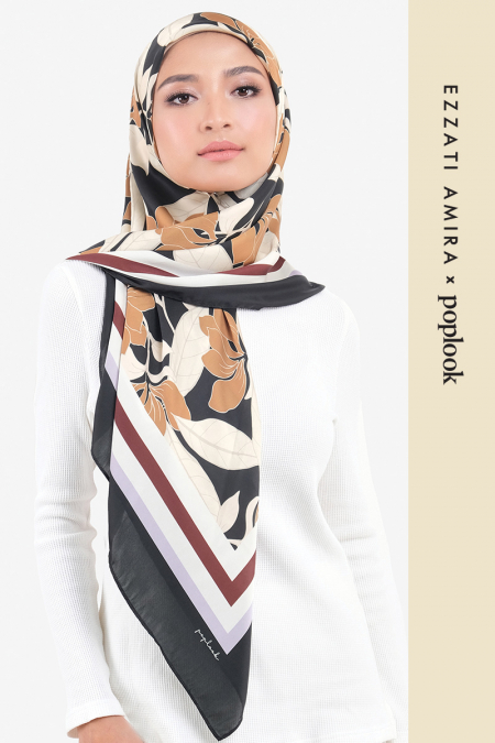 Diligence Square Satin Headscarf - Black Abstract Bloom