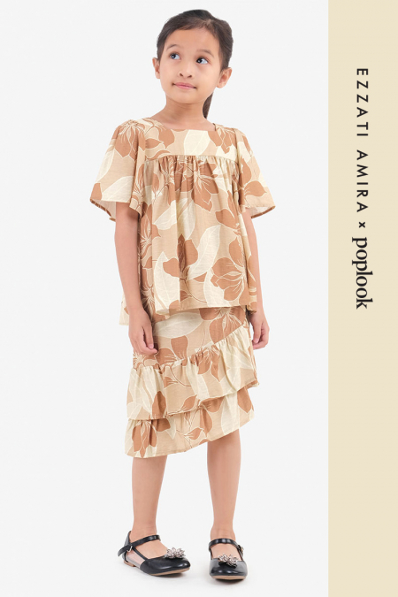 KIDS Bravery Flared Blouse - Beige Abstract Bloom