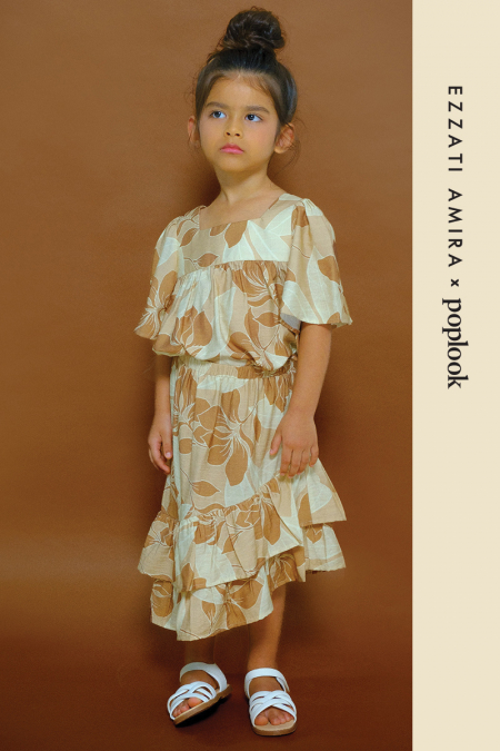 KIDS Strength Asymmetrical Skirt - Beige Abstract Bloom