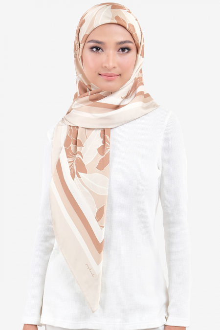 Diligence Square Satin Headscarf - Beige Abstract Bloom