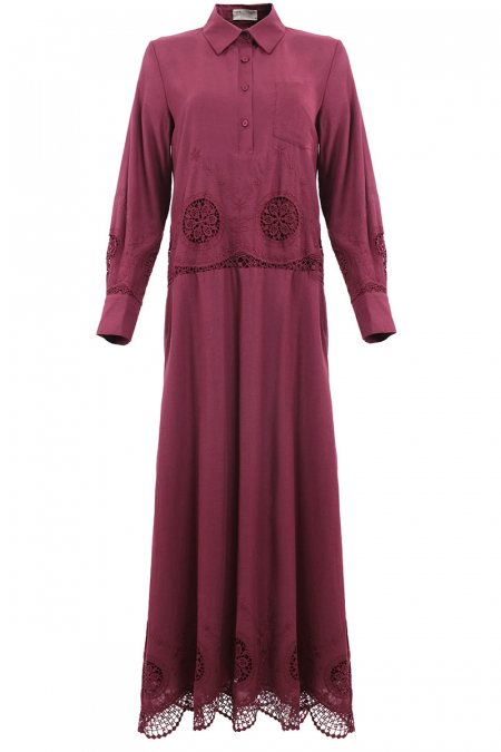 Zennia Embroidered Shirt Dress - Plum