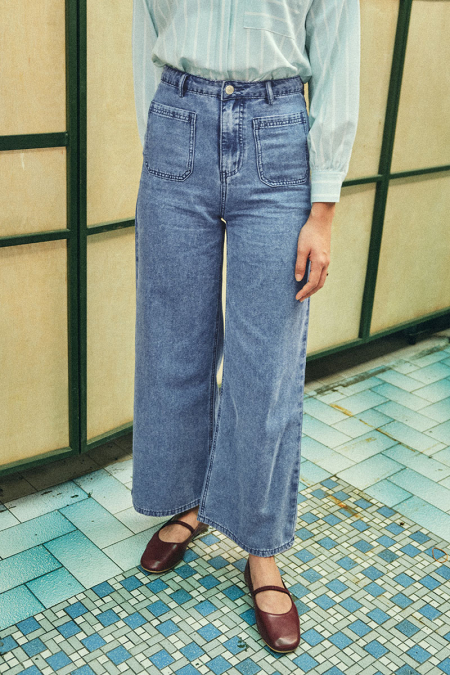 COTTON Naveya Wide Legged Pants - Light Acid Wash