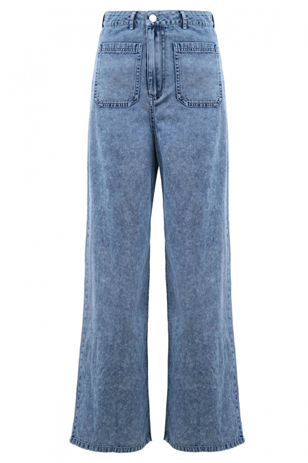 COTTON Naveya Wide Legged Pants - Light Acid Wash