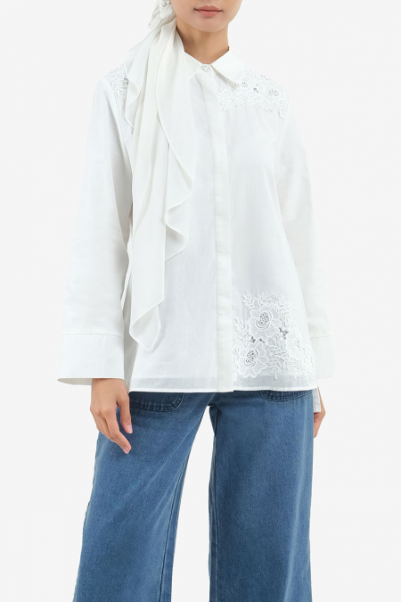 Paislee Front Button Shirt - White