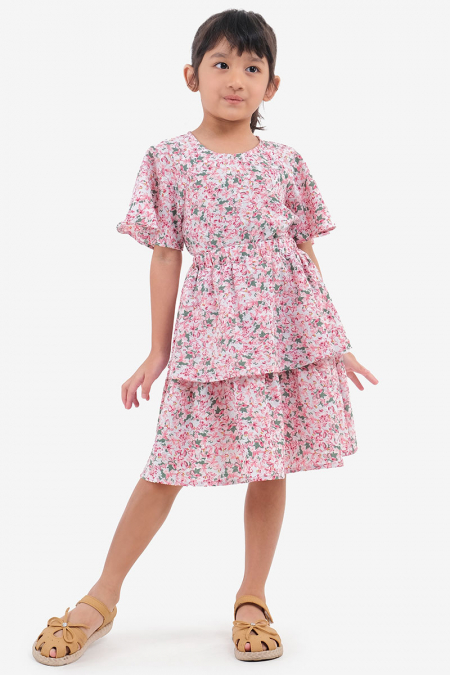 KIDS Navaya Tiered Skirt - Pink Floral