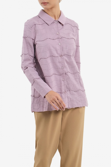 Emsley Front Button Shirt - Lilac Ash