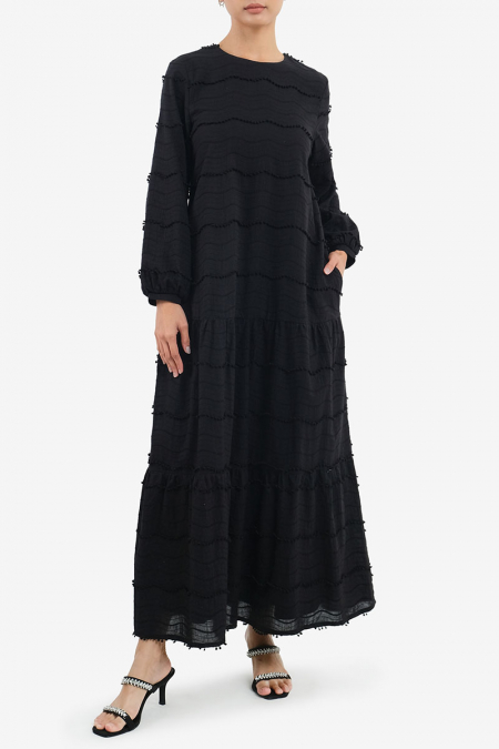Fayetta Gathered Tier Dress - Black