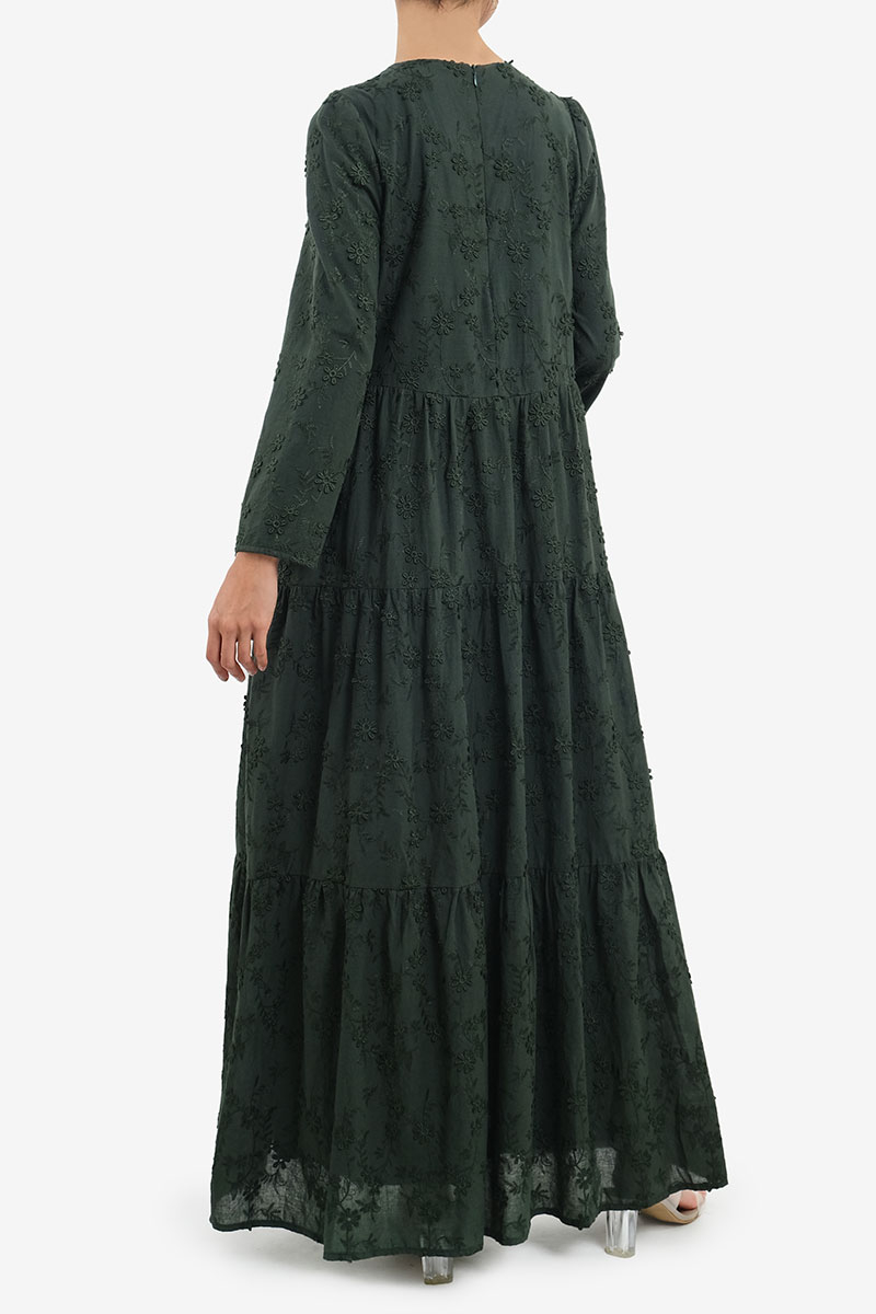 Haimi Gathered Tier Dress - Hunter Green - Poplook.com
