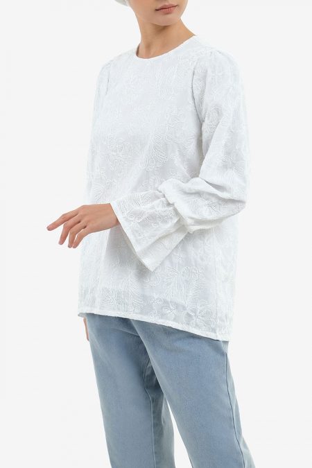 Roxana Smock Sleeve Blouse - Off White