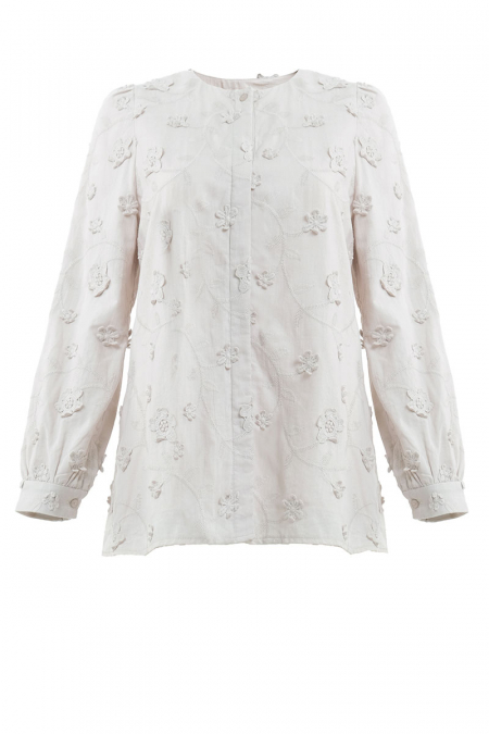 Fronia Embroidered Front Button Blouse - Greige