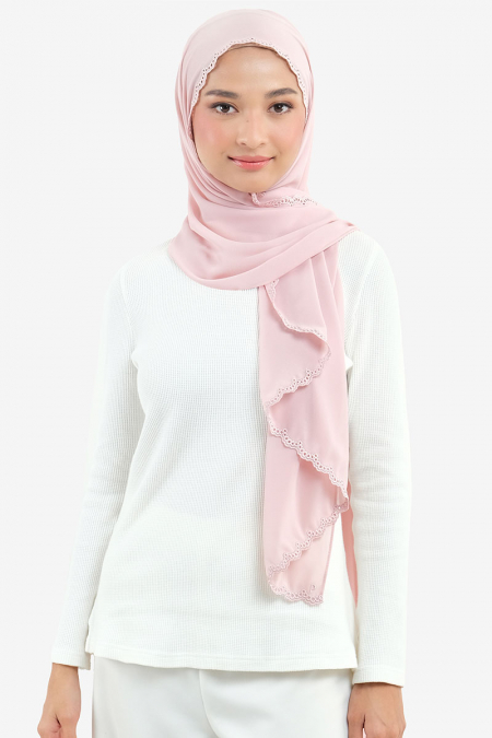 Gionna Embroidered Scallop Headscarf - Primrose Pink
