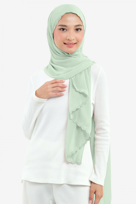 Gionna Embroidered Scallop Headscarf - Seafoam