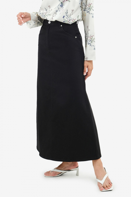 COTTON Reyyan A-line Denim Skirt 2.0 - Black
