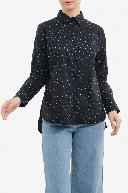 Lilyanne Front Button Shirt - Black Mini Floral