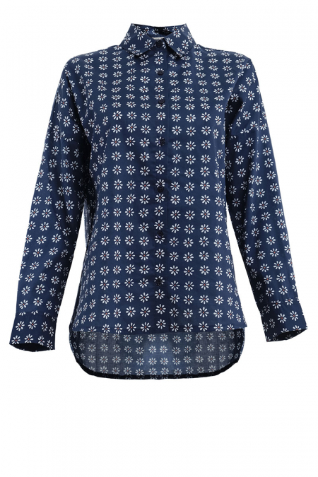 Lilyanne Front Button Shirt - Navy Daisy