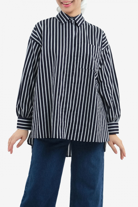 Makena Front Button Shirt - Midnight Stripe