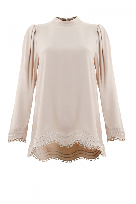 Prisca High Neck Flared Blouse - Sand
