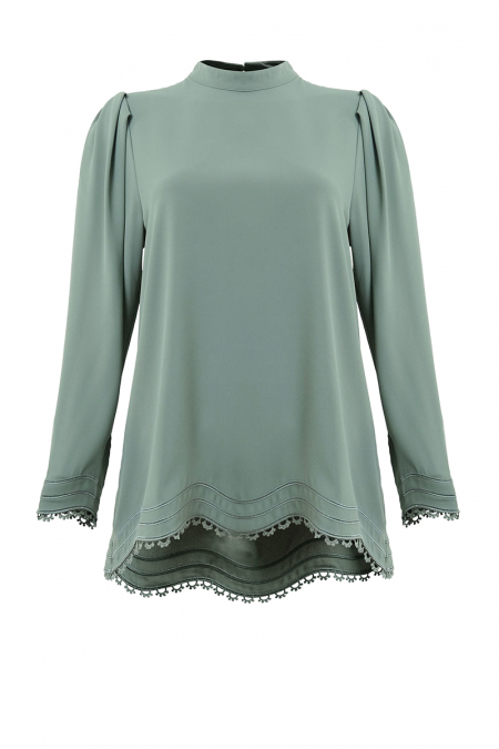 Prisca High Neck Flared Blouse - Moss Green