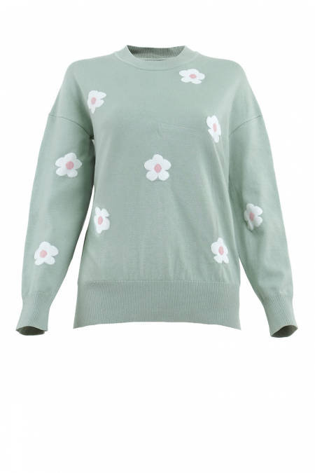 Umika Drop Shoulder Sweater - Mint Floral