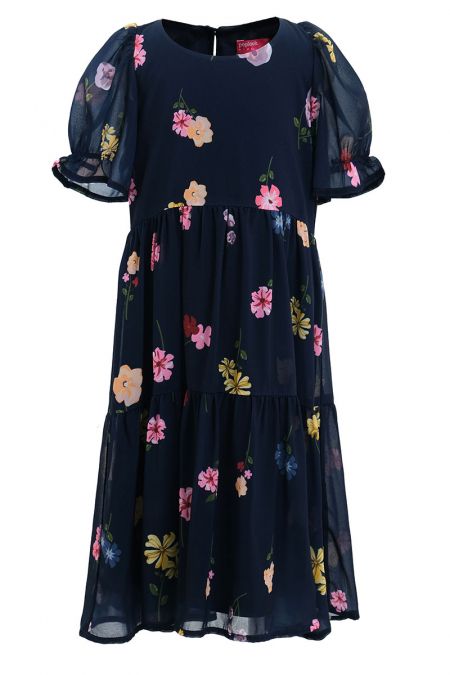 KIDS Shada Gathered Tier Dress - Navy Print