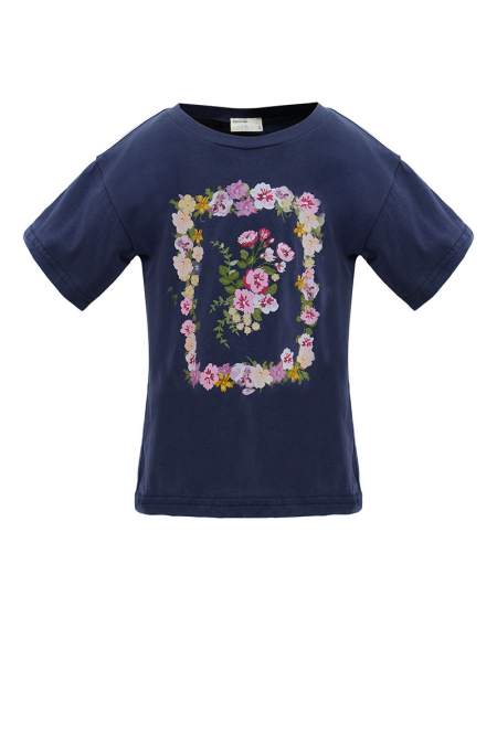 KIDS Quanesha Floral Printed Tee - Navy