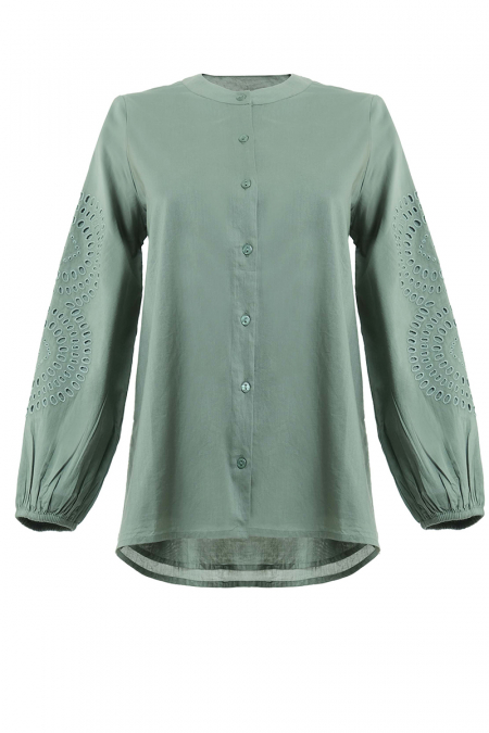 Tazmeen Front Button Blouse - Moss Green