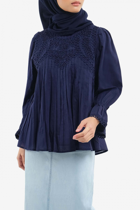 Vedika Front Pleated Blouse - Eclipse